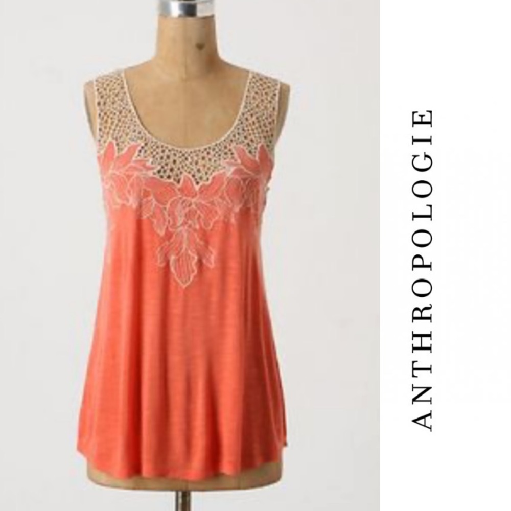 Anthropologie Yoana Barachi Sleeveless Coral and Tan Blouse. EUC